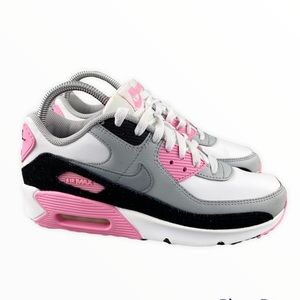 Nike Air Max 90 Shoes Sneakers Womens 7.5 White Pink Lace Up Round Toe Gray